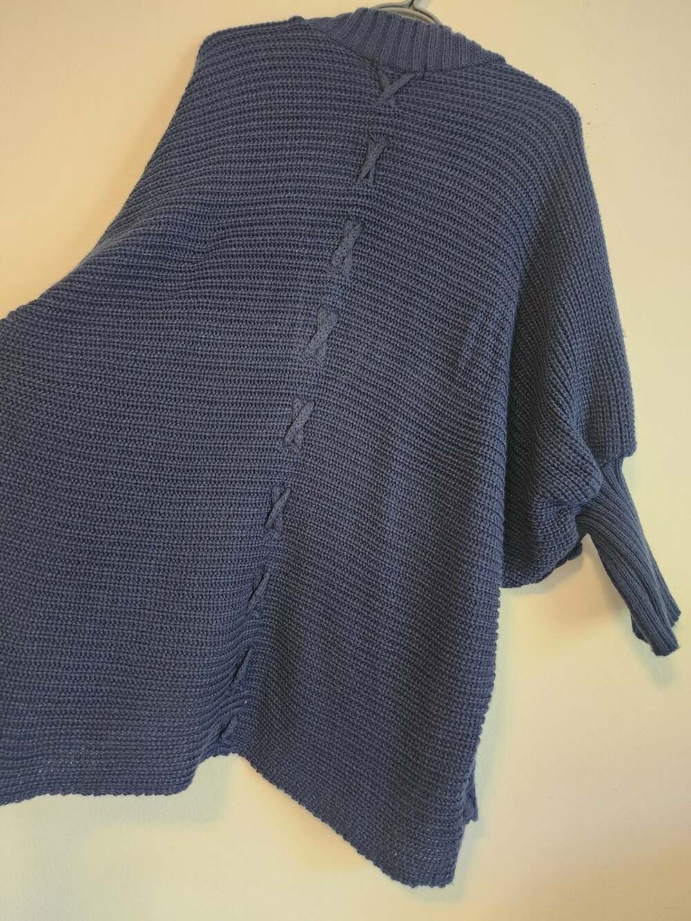 Dark blue Open Front Cable Knit Batwing Sleeve Acrylic Oversized Chunky Cardigan - Picture 6 of 6